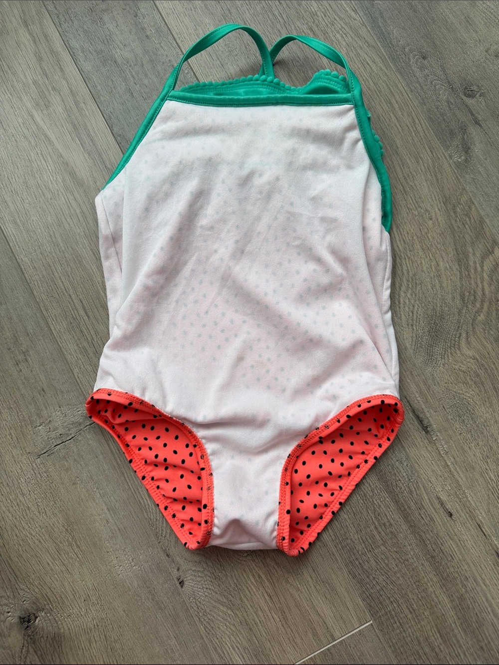 Kids Watermelon-Inspired Coral & Teal Ruffle One-Piece Swimsuit - Picture 5 of 6